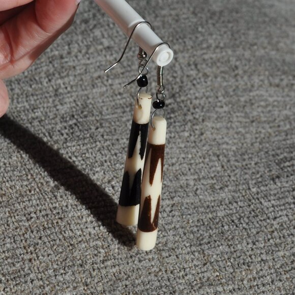 Hand-crafted Real Bone Drop Dangle Hand Painted Design Earrings Wearable Art - Picture 2 of 3